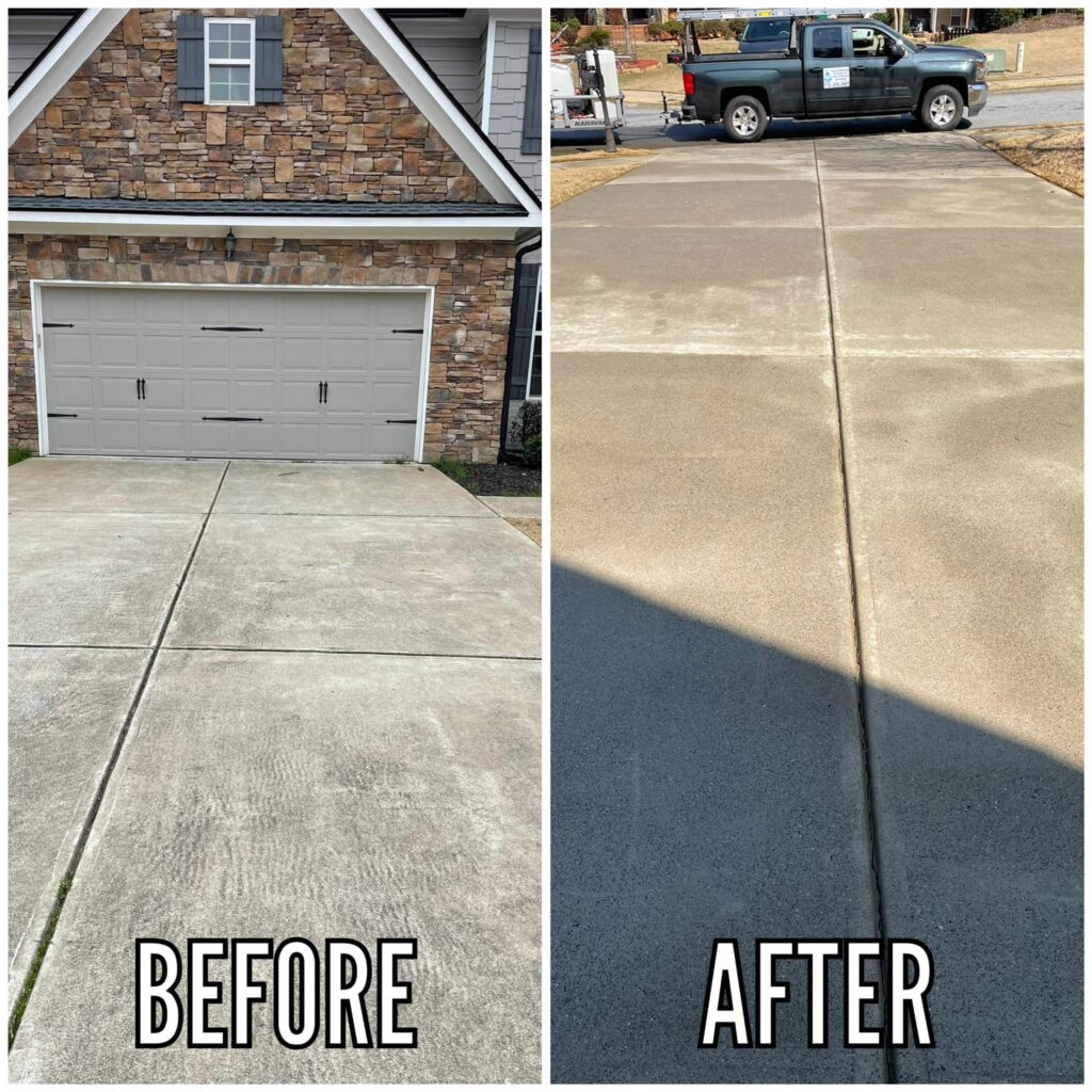 Before and After like new concrete driveway cleaned